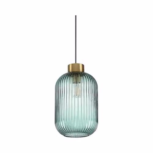 Ideal Lux Mint-1 Glass Dome Ceiling Pendant Lamp in Green and Gold/Brass, E27