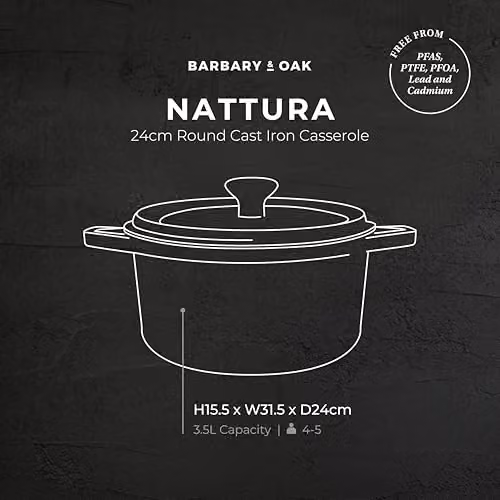 Barbary & Oak Nattura 24cm Round Enamelled Cast Iron Casserole Pot in Agave Blue/Green, 3.6L – 8