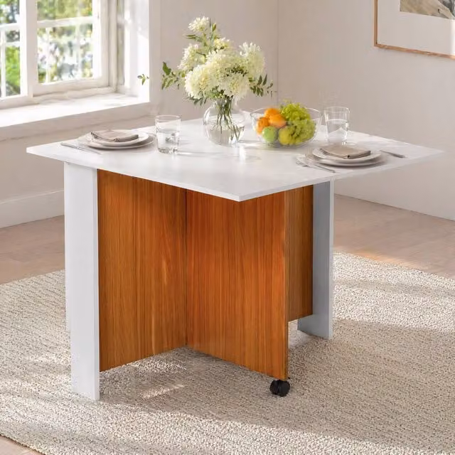 STILVORA Modern Folding Dining Table with Castors in White