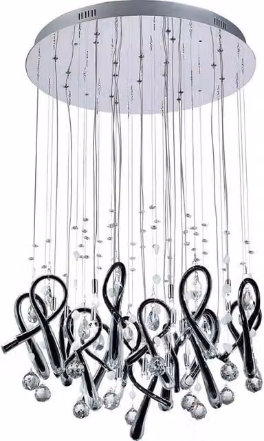 Netlighting Class Pendant Light with 20 G4 Round Black Glass and Grey Crystals in Chrome