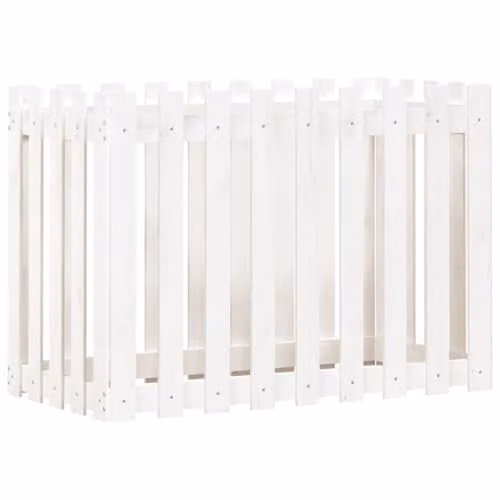 vidaXL Wooden Garden Raised Bed with Fence Design, White, W: 100 cm, D: 50 cm, H: 70 cm