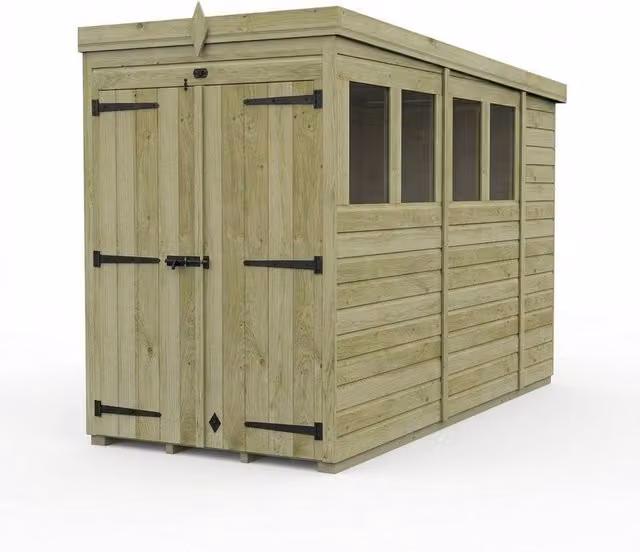 Buttercup Farm Brown Timber Pent Garden Shed with Double Doors and Windows, W/D/H: 305 x 122 x 210 cm