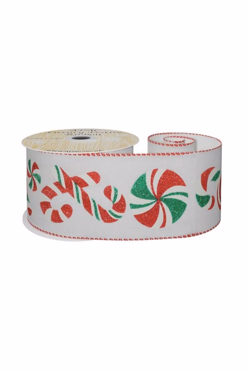 KDMD Taffeta Ribbon with Red, White and Green Candy Canes, Width: 6.3 cm, Length: 9 m – 2