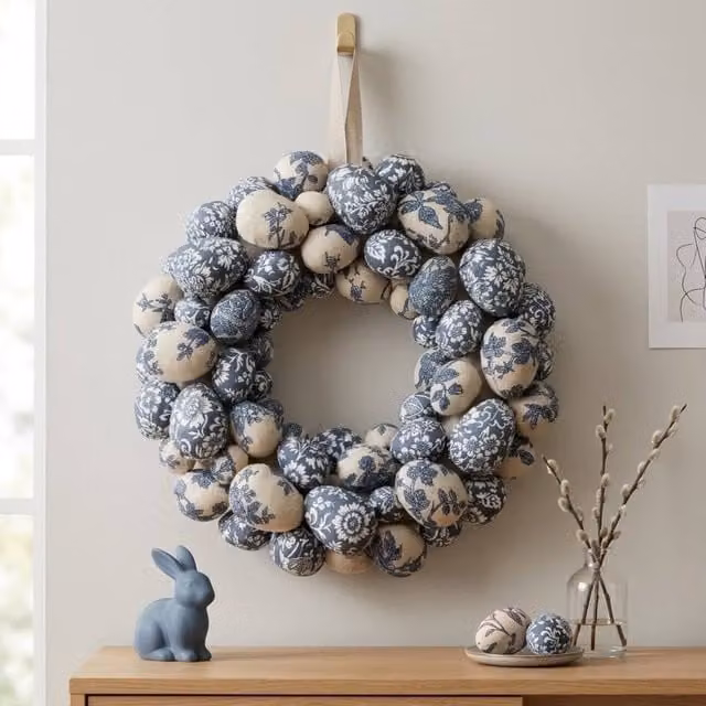 Garden Greatness Multicolour Fabric Easter Egg Wreath with Floral Design, W/D/H: 30 x 30 x 30 cm