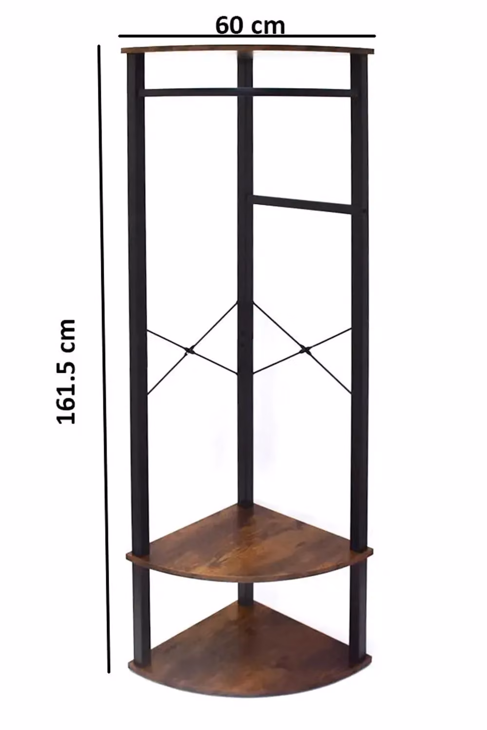 FWStyle Modern 3 Tier Corner Shelving Unit in Walnut Effect and Black Metal – 5