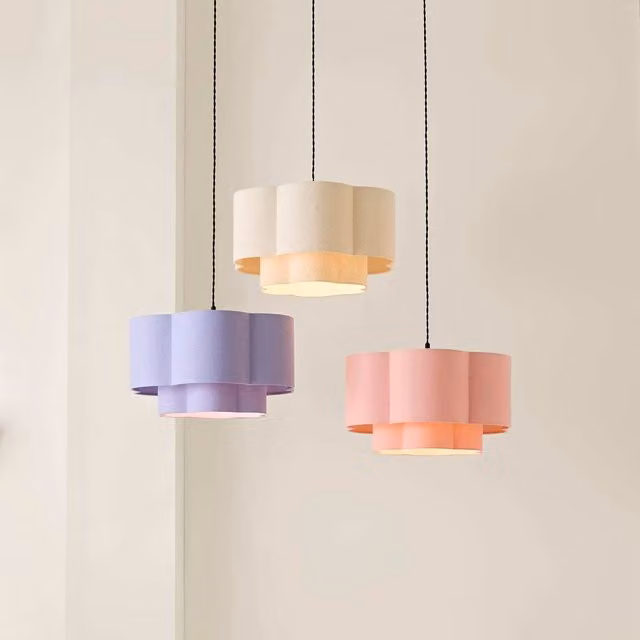 ValueLights Nora 2 Tier Pastel Linen Scallop Easy Fit Pendant Ceiling Lamp Shade in Lilac and Purple – 1