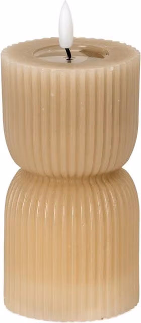 KDMK Luxe Collection Natural Glow Stone Carved LED Pillar Candle with Flicker Effect in Brown and Beige, W/D/H: 15.24 x 15.24 x 7.0 cm