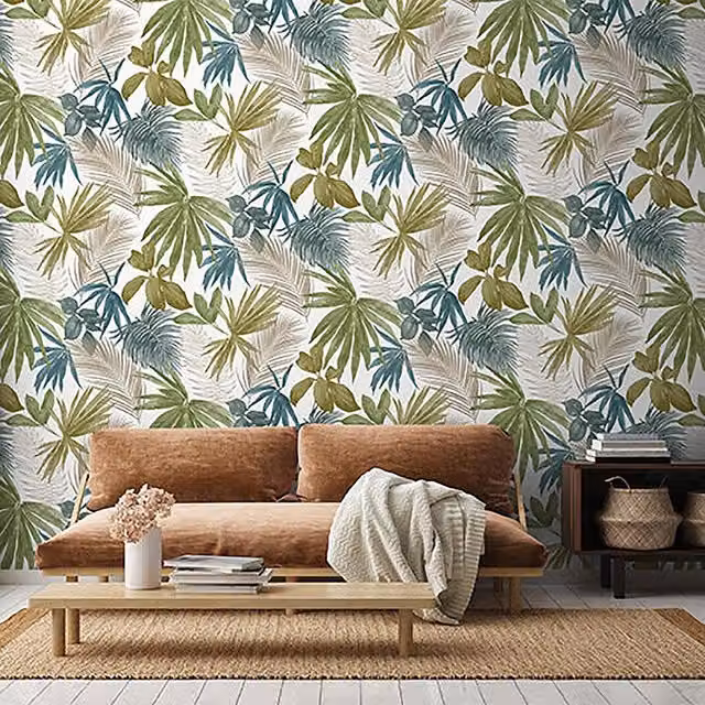 Grandeco Jungle Fever Tropical Wallpaper in Green, Grey and White