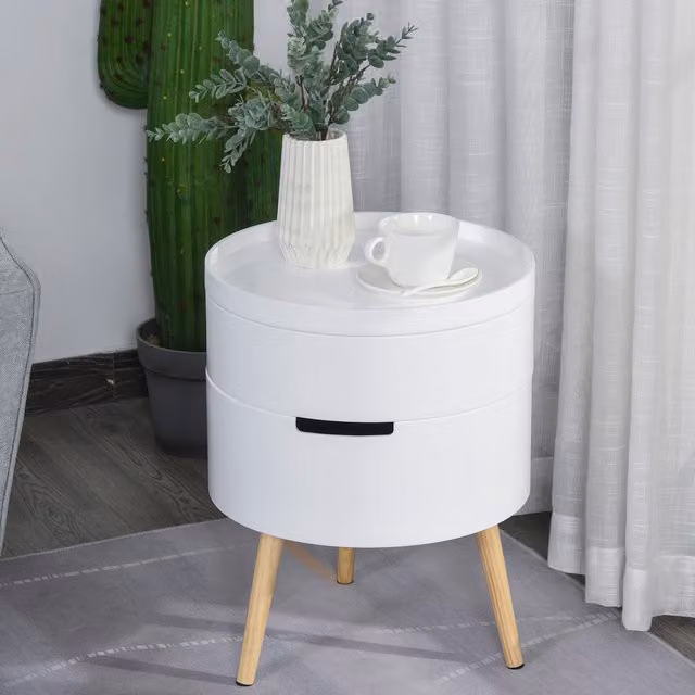 HOMCOM Modern White Glossy Round Coffee Table with Detachable Tray