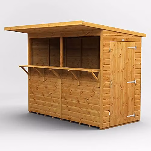 Powersheds Premium Pent Wooden Pub Shed in Brown with 12mm Extra Thick Timber and Lacquered Finish – 1