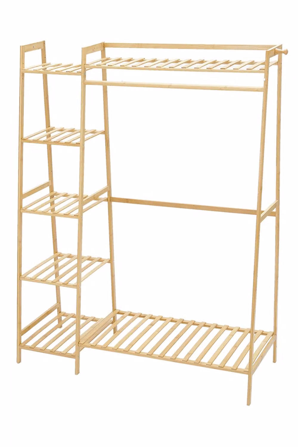 Living and Home Bamboo Bedroom Clothes Rail in Natural Brown and Beige, 130 cm