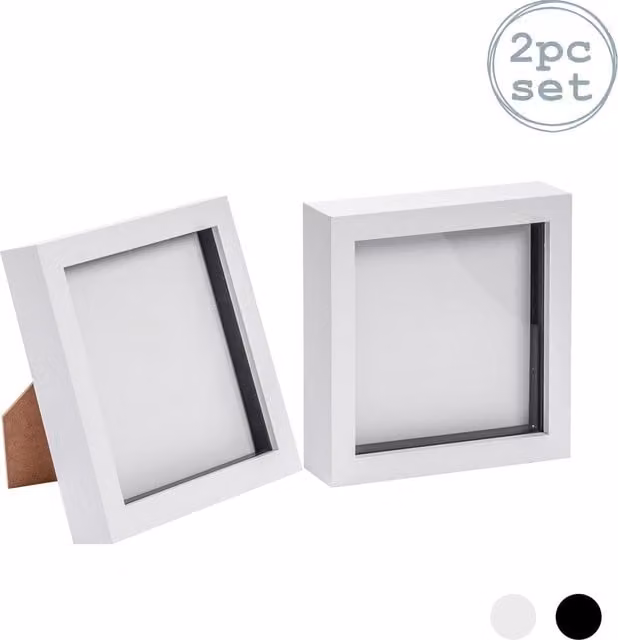Nicola Spring Pack of 2 White Square 3D Box Photo Frames, W/H: 15.24 x 15.24 cm