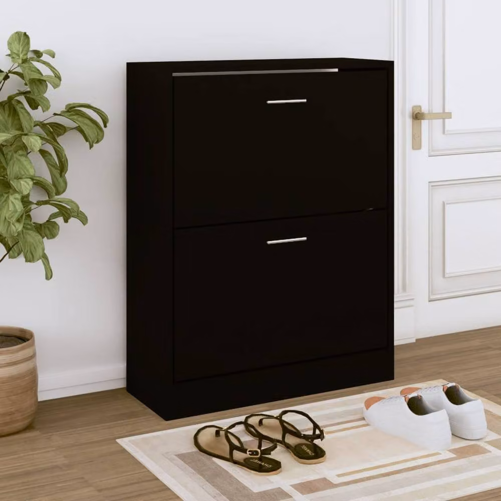 Berkfield Home Black Modern Wall Mounted Shoe Cabinet with Tilting Compartments W/D/H: 63 x 24 x 81 cm – 2