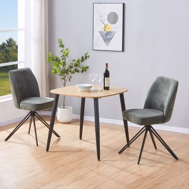 Aspen Light Oak Square Dining Table and 2 Green Fabric Swivel Chairs