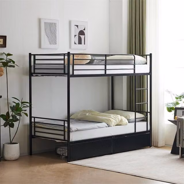 Kelvenix Single Metal Loft Bunk Bed Frame with Drawers, Black