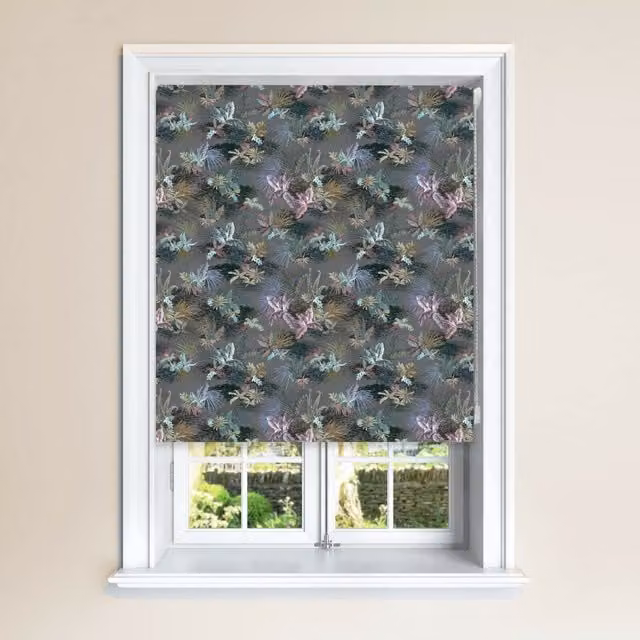 Lister Cartwright Grey Floral Jungle Design Blackout Roller Blinds, W: 210 cm, H: 140 cm