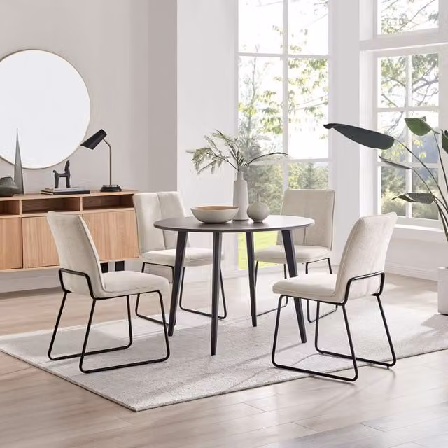 FurnitureboxUK Koko Walnut Effect Round Dining Table and 4 Halle Chairs in Taupe