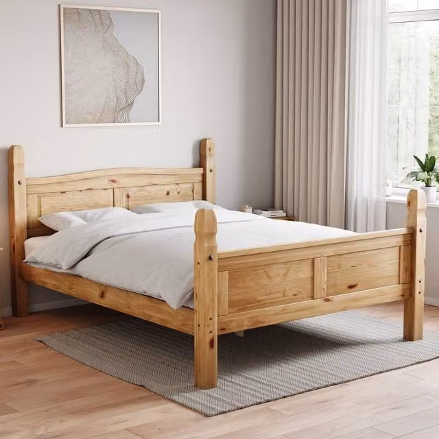 HD Designs Corona King Size High Foot End Bed in Natural Solid Wood, W/D/H: 180 x 200 cm – 1