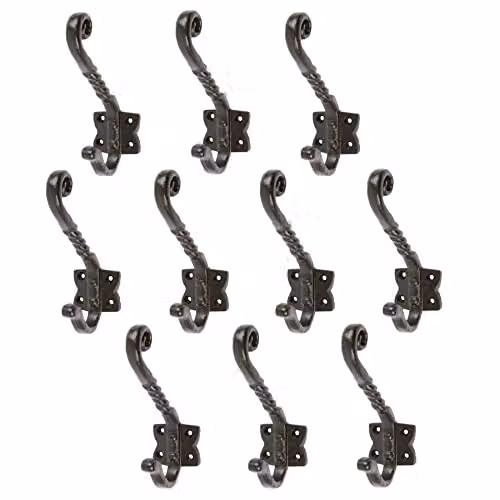 Hammer and Tongs Twisted Scroll Wall Hook, Matt Black Iron, Pack of 10, W: 40 mm, H: 125 mm – 1