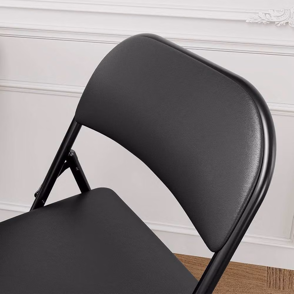 London Boutique Set of 4 Black Synthetic Leather Folding Chairs with Padded Cushions – 5