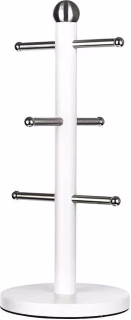 FLAVORA White Coated Stainless Steel 6 Cup Mug Tree Freestanding Kitchen Storage Rack