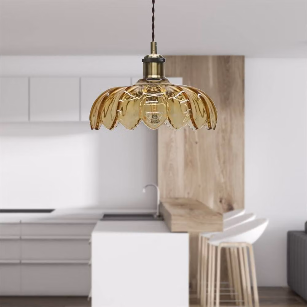 First Choice Lighting Alice Amber Floral Glass Easy Fit Pendant Shade in Yellow and Amber – 3