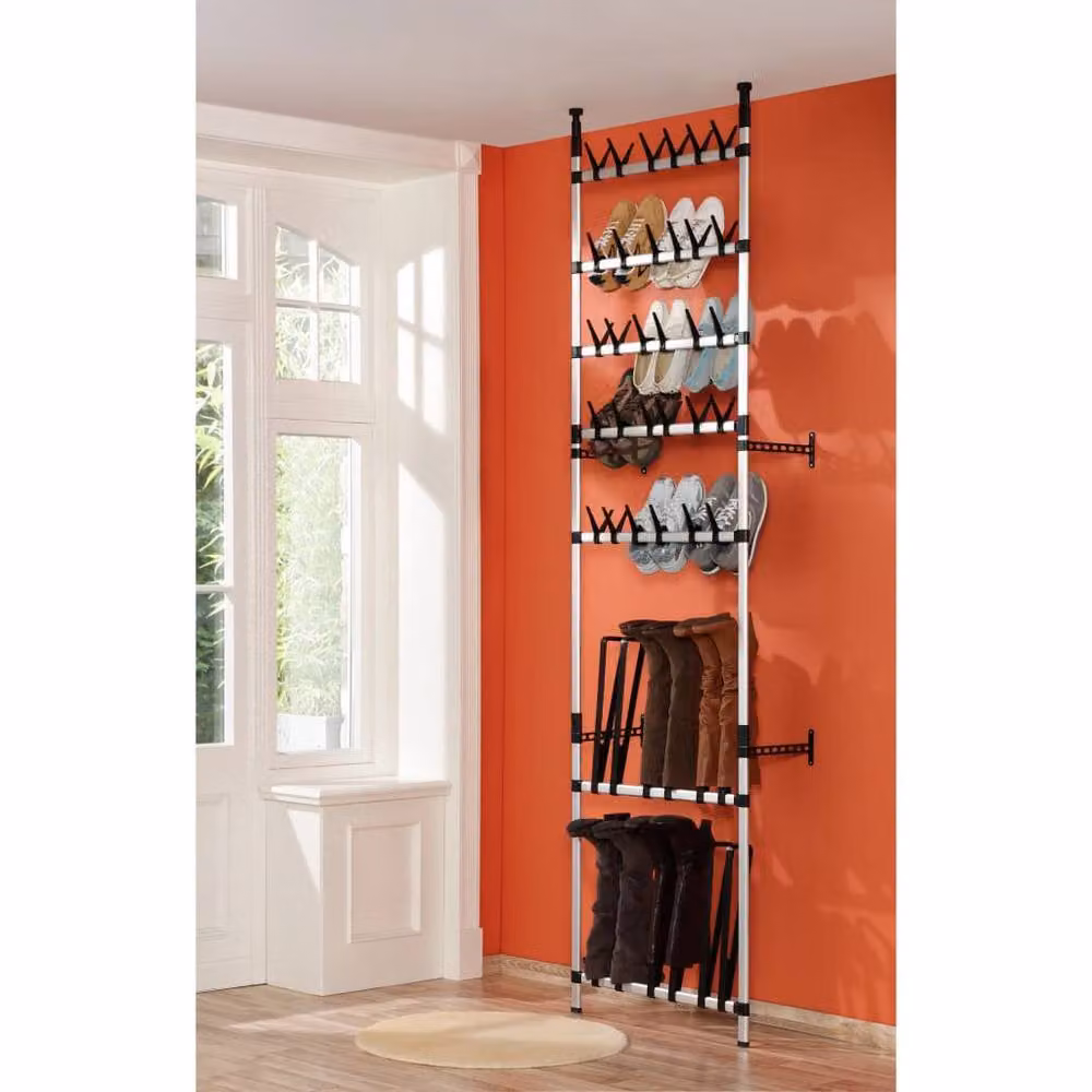 Berkfield Home Telescopic Shoe Rack with Hanging Rods in Silver and Black – 4