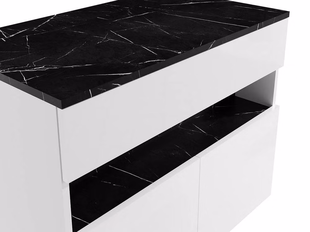 Vente-unique Wall-Mounted Modern Bathroom Vanity Unit with Integrated LED Lighting and Sensor Switch in White and Black Marble, W/D/H: 80 x 46 x 60 cm – 2