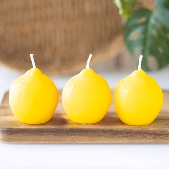 Uniqueful Set of 3 Yellow Lemon Shaped Tabletop Candles