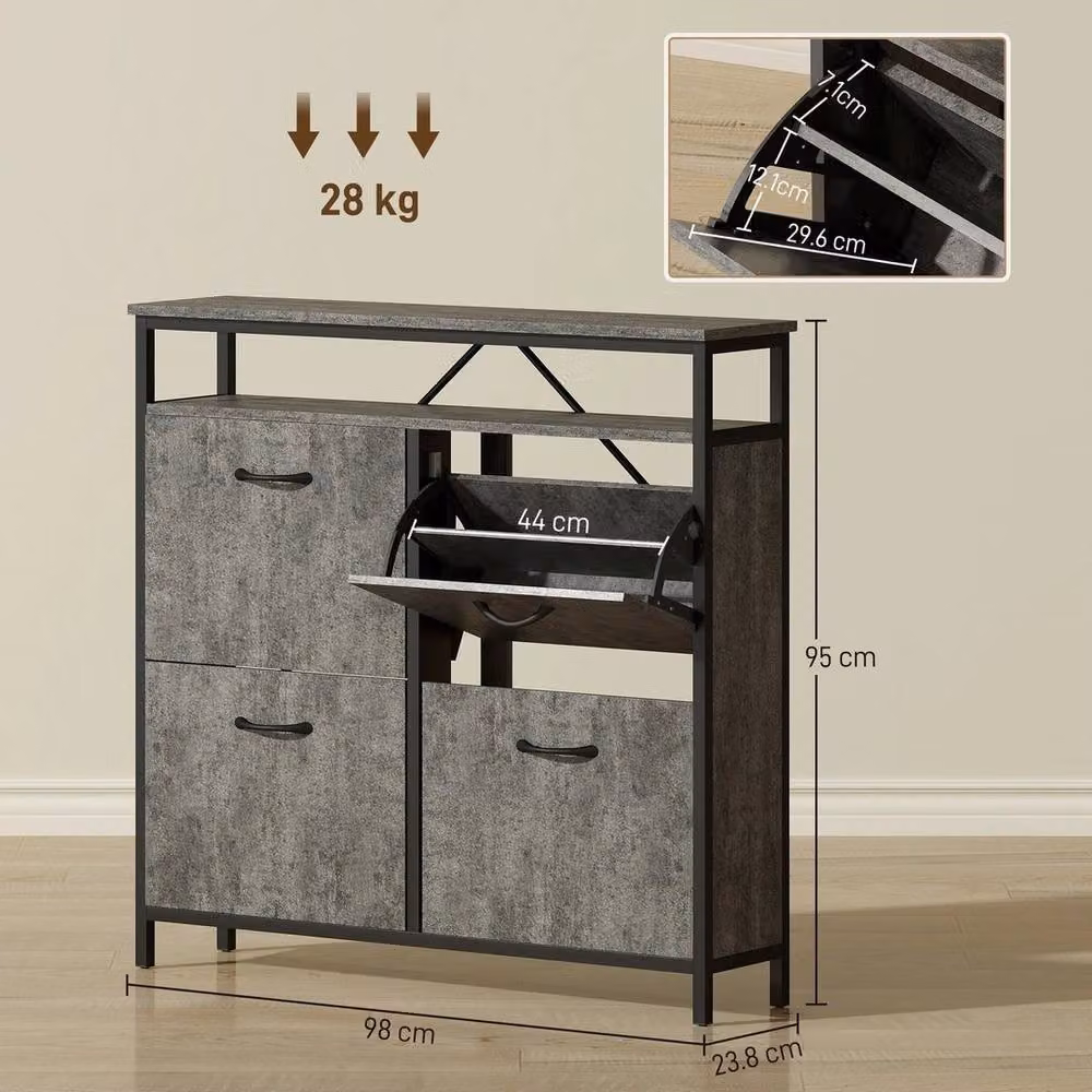 NESTLUNE Industrial Shoe Cabinet with 4 Tilting Compartments in Grey and Black, W: 100 cm, H: 100 cm, D: 23.8 cm – 2