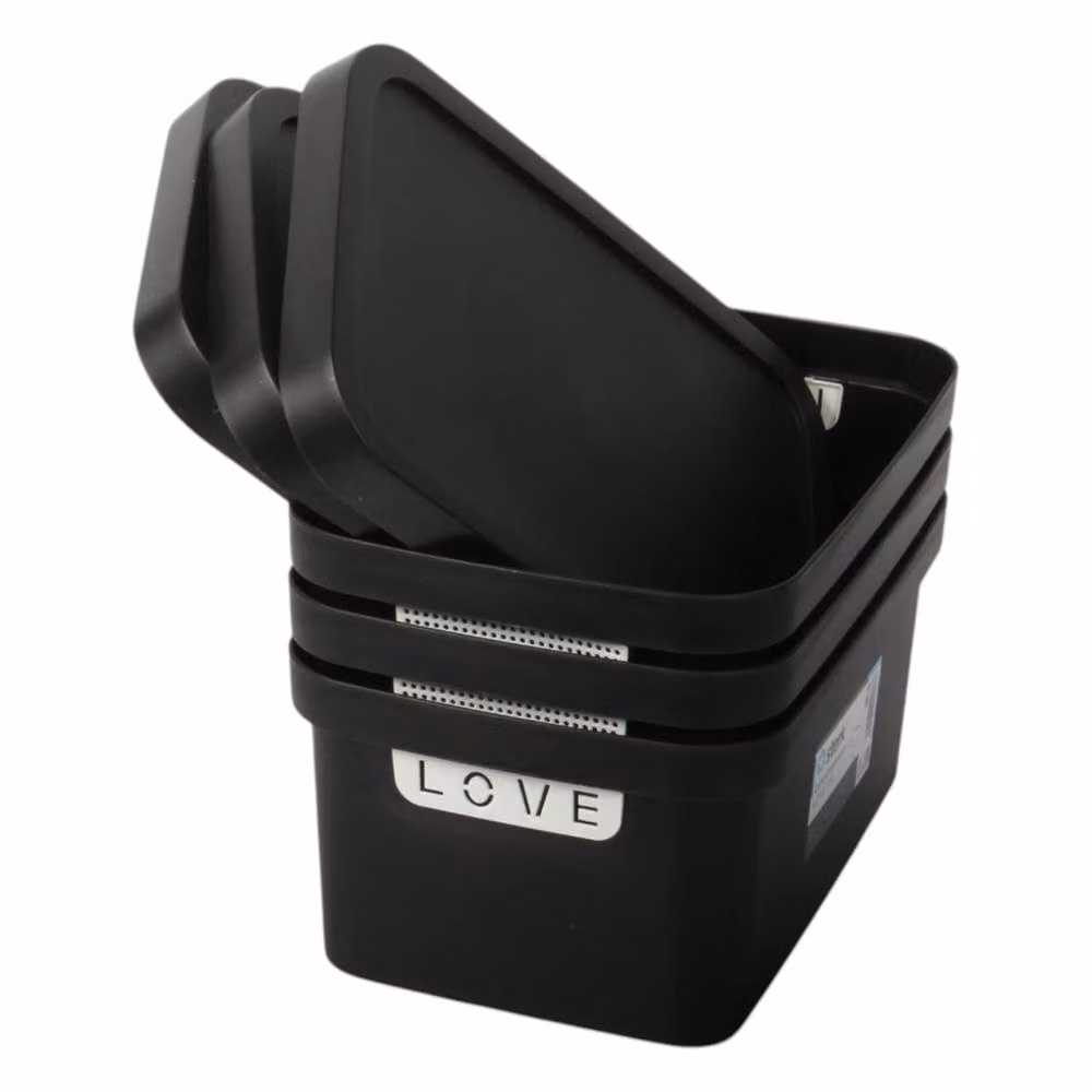 NESTLUNE Black 7.5L Plastic Storage Box with Lid – 4