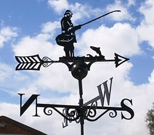 Poppyforge Fisherman Weathervane in Antique Black Metal, W: 61 cm, H: 88 cm