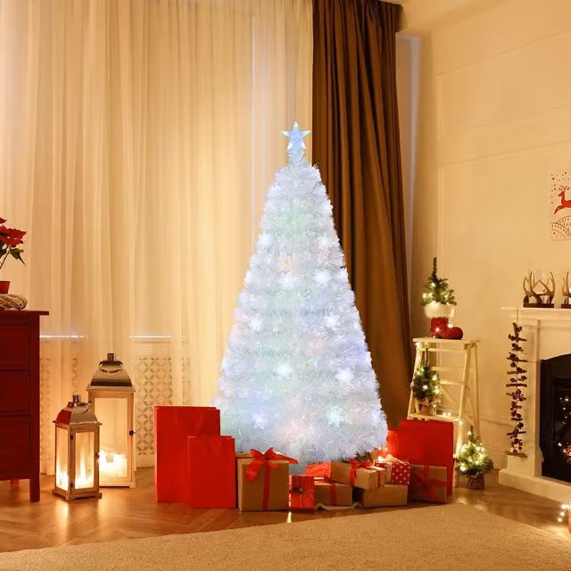 Gymax 4 FT White Pre-lit Christmas Celebration Tree with Multi-colour Lights