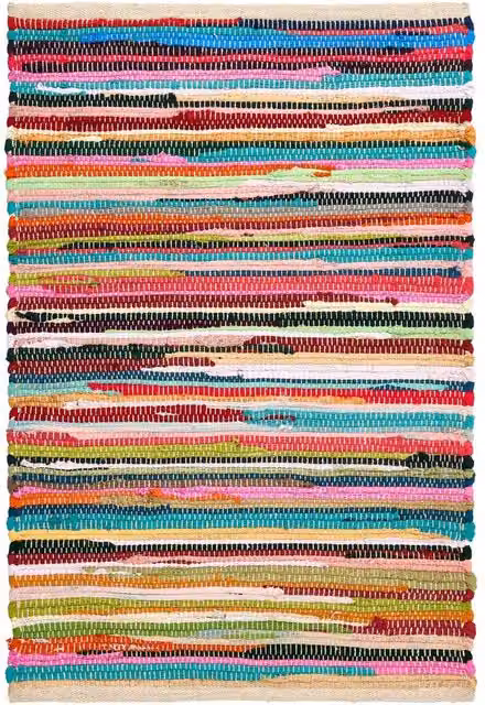 Bravich LTD Handwoven Cotton Chindi Rag Area Rug, Multicolour Striped Flat Weave Reversible, W: 60 cm, L: 120 cm