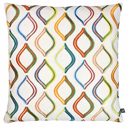 Riva Home Multicolour Blue Velvet Square Graphic Cushion, W/D/H: 50 x 50 x 50 cm