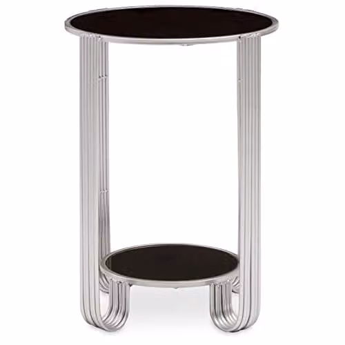 Orsina Jolie Round Mirror End Table in Silver and Black, W: 40 cm, D: 40 cm, H: 55 cm – 1