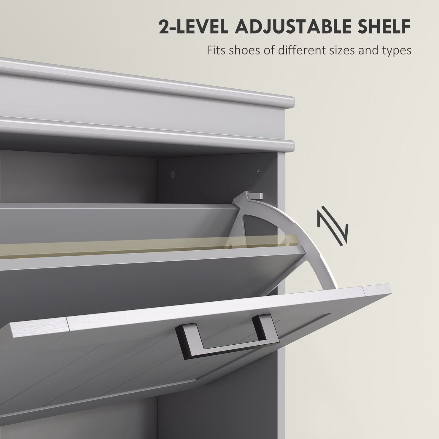 HOMCOM Minimalist Grey Lacquered Shoe Cabinet with Tilting Compartments and Internal Shelves, H 117.5 x W 54.0 x D 17.9 cm – 3