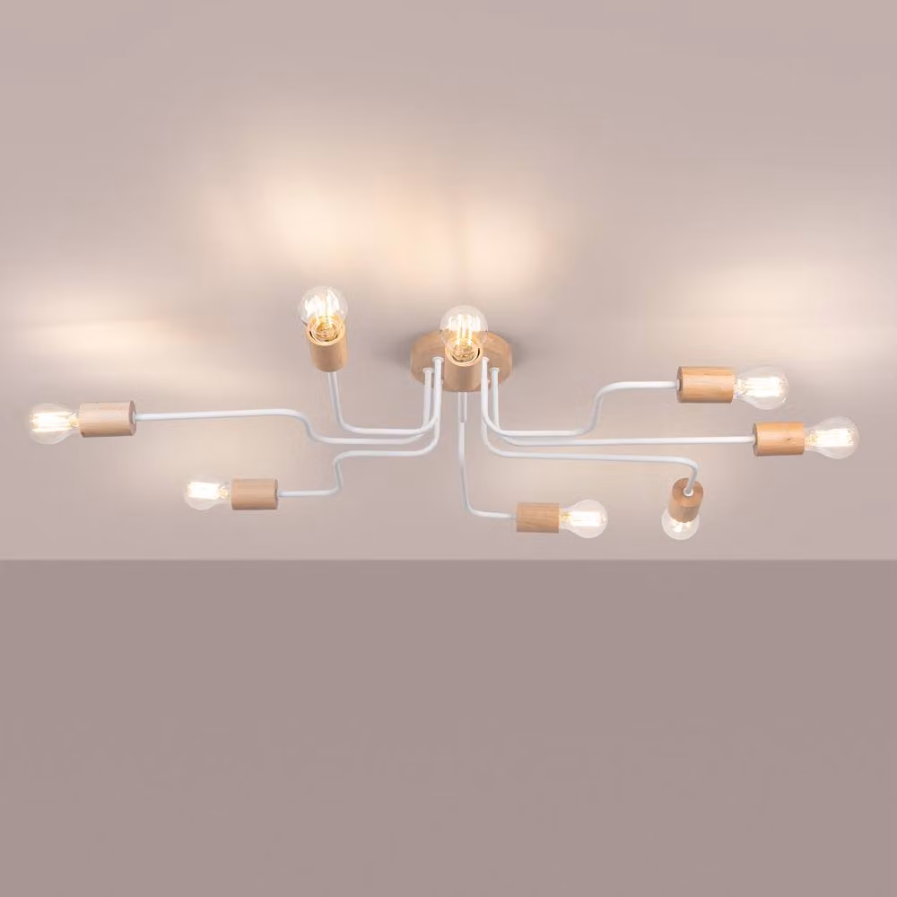 Sollux Lighting Timbo Scandinavian Suspended Chandelier in White and Wood, 8-Light, W/D/H: 100 x 16.5 x 16.5 cm – 2