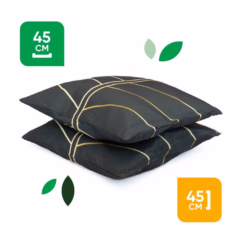 Gardenwize Pack of 2 Gold Palm Outdoor Square Scatter Cushions in Black, 45 x 45 cm – 2