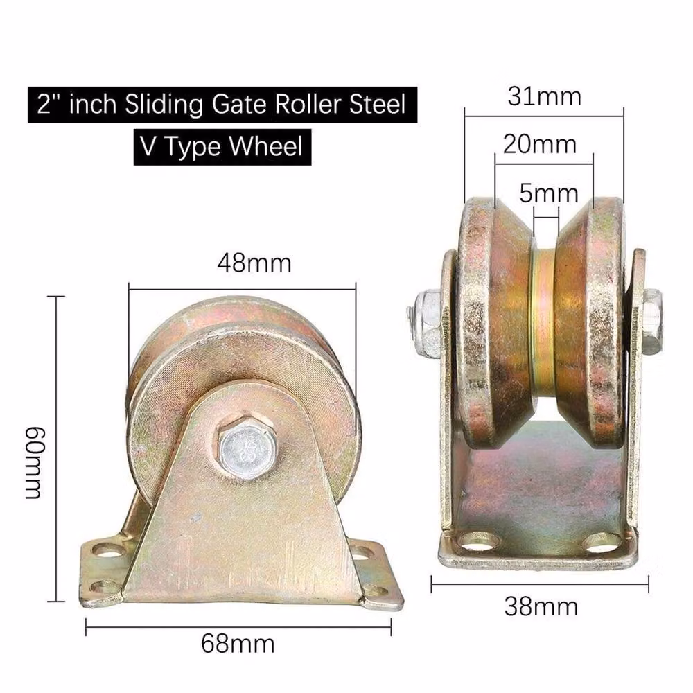 VOGREX 4-Piece Sliding Gate Track Roller Lifting Pulley Set in Metallic Gold – 2