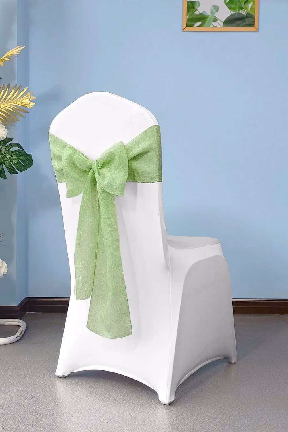 Neel Blue 10-Piece Plain Hessian Chair Sashes in Pale Green for Weddings and Parties, W/H: 22 cm x 280 cm