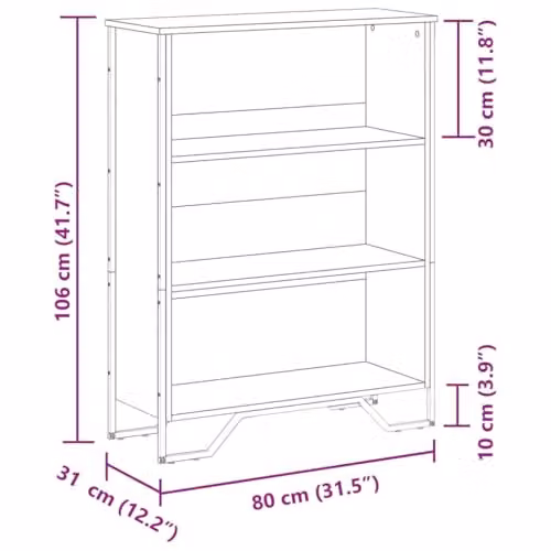 vidaXL Modern Brown Bookcase in Engineered Wood, W: 80 cm, D: 31 cm, H: 106 cm – 3