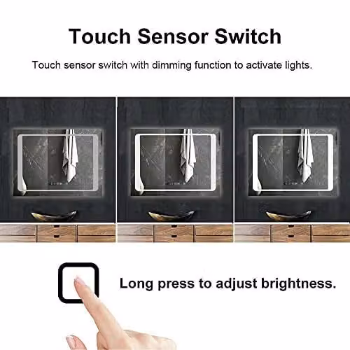 ENER-J LED Rectangular Bathroom Mirror with Bluetooth Speaker, Dimmable Touch Control and IP44 Waterproof Rating, Silver, W: 80 cm, H: 80 cm – 3