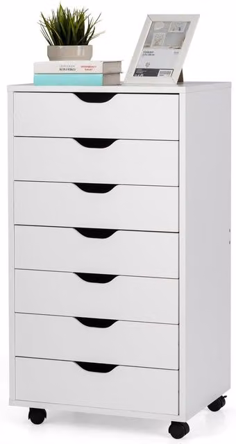 Costway 7-Drawer Mobile Filing Cabinet Organizer in White