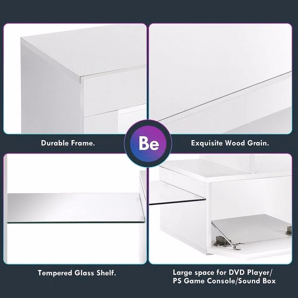 EONLION Modern White Glossy TV Unit Cabinet with Integrated Lighting, Width: 100 cm – 3