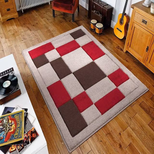 Havana Hand Carved Thick Area Rug in Beige and Red, 290 cm