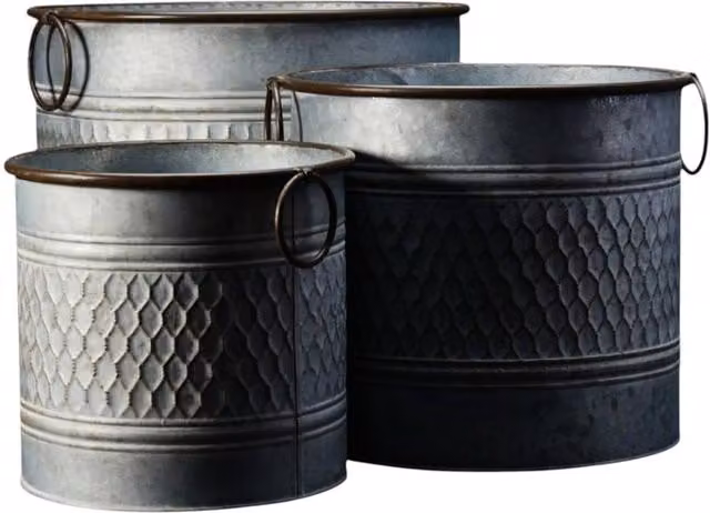 Four Candle Set of 3 Honeycomb Zinc Planters in Grey – 1
