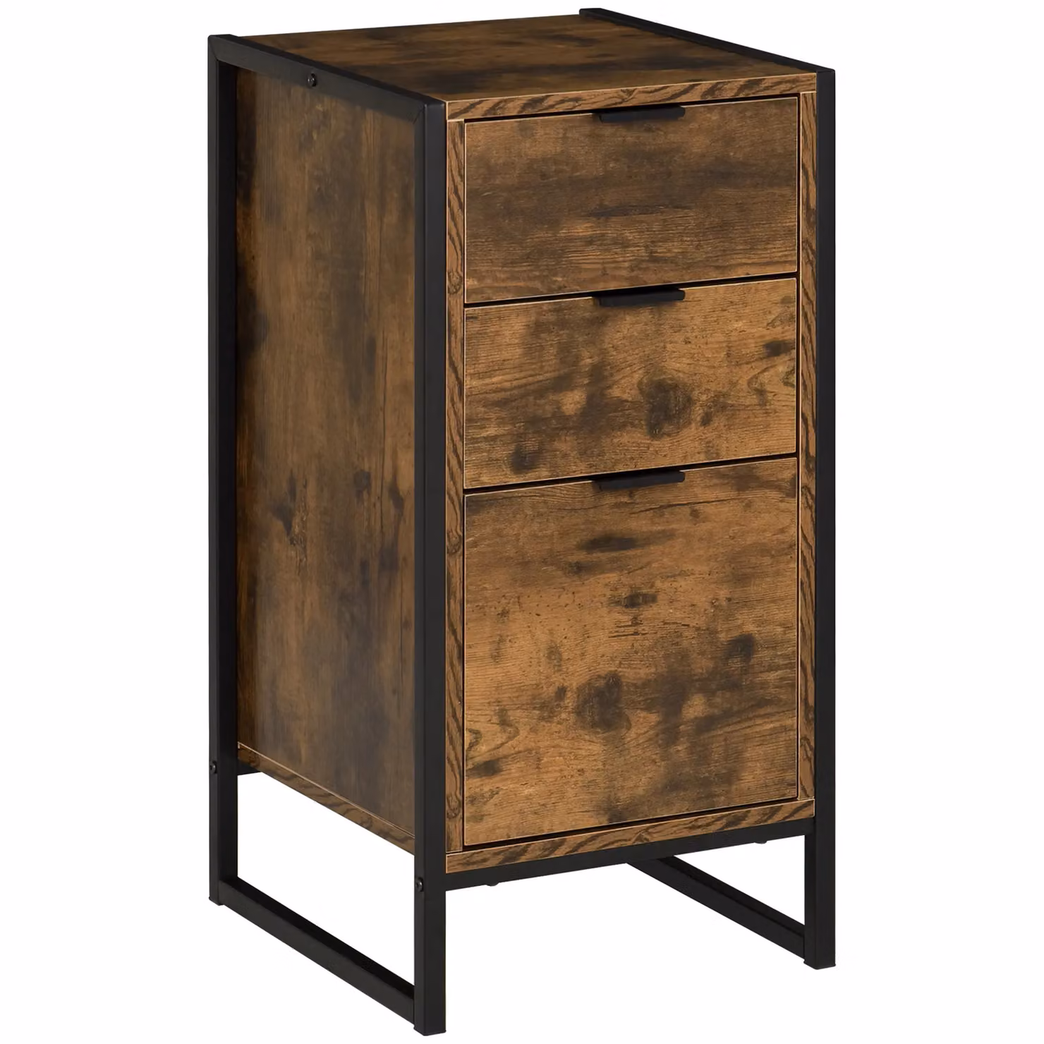 HOMCOM Industrial 3-Drawer Bedroom Chest of Drawers with Metal Frame in Brown – 2