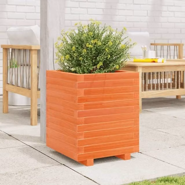 Berkfield Home Beautiful Garden Planter Tub in Brown Solid Wood, W/D/H: 40 x 40 x 49.5 cm – 1