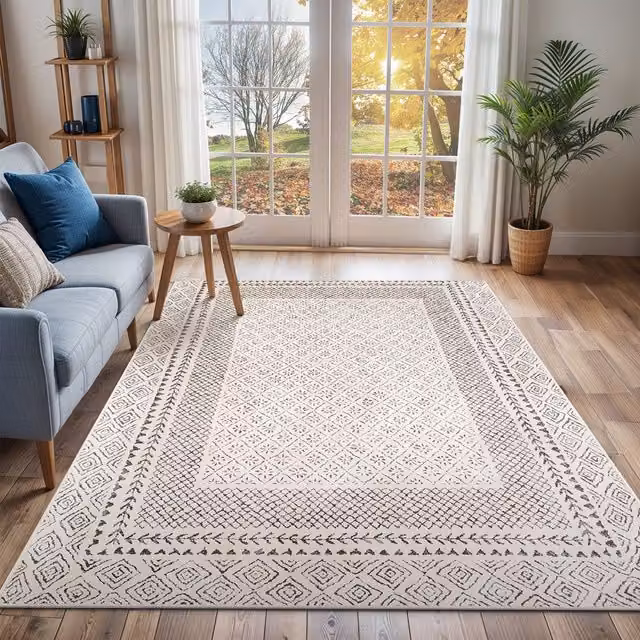 Livabliss Freud Modern High Pile Rectangular Rug in Ivory, Black, Brown and Grey, W: 80 cm, L: 150 cm